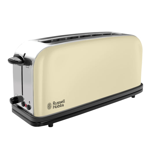 Russell Hobbs tosteris [garais slots divām šķēlēm / 1 platai maizes šķēlei] Colours+ nerūsējošais tērauds krēmkrāsā (papildu platās tosta slots, ieskaitot maizīšu uzlikumu, 6 brūnināšanas līmeņi + atkausēšanas funkcija, 1000W) 21395-56