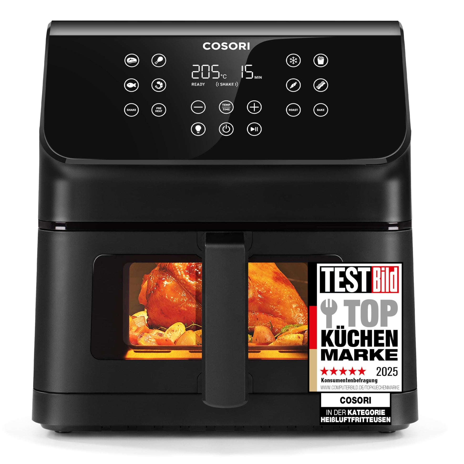 COSORI Airfryer, Karstā gaisa friteze 6,2L ar skatu logu un Shake Reminder, 12-in-1 karstā gaisa friteze, friteze ar 85 procentiem mazāk tauku, 50 receptes, 55 procentiem enerģijas ietaupījums, viegla tīrīšana