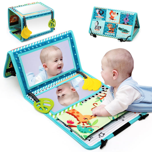 Spoguļrotaļlieta zīdaiņiem JoyLife, salokāma rotaļlieta vēdergulēšanai, mīkstā grāmatiņa un Montessori rotaļlieta 0 3 6 12 mēnešiem
