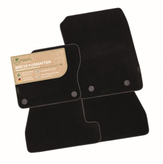 MAT10 Zaļā izdevums – automašīnu paklāji piemēroti Ford Focus 3 (BJ 04/2015-08/2018, 5 durvis) | ilgtspējīgs velūrs | automašīnu paklāju komplekts, 4 daļas | Ražots Vācijā, oriģinālo ražotāju kvalitāte