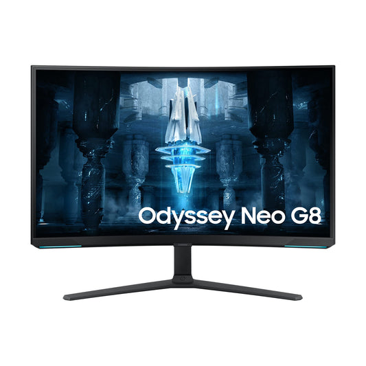 Samsung Odyssey Neo G8 - 32" 4K UHD gaming monitor, VA panel, 240Hz refresh rate, AMD FreeSync Premium Pro, sleek black and white design.