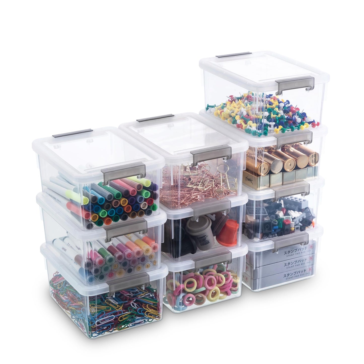 Kerhouze 10 gab. uzglabāšanas kastīšu komplekts ar vākiem, mazas 1.2 L kastītes, 17.5 x 13 x 8 cm, skrūvēm, naglām, matu sprādzēm, gumijām un vates kociņiem