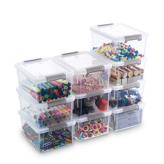 Kerhouze 10 gab. uzglabāšanas kastīšu komplekts ar vākiem, mazas 1.2 L kastītes, 17.5 x 13 x 8 cm, skrūvēm, naglām, matu sprādzēm, gumijām un vates kociņiem