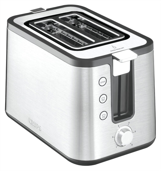 Krups KH442D Control Line Premium tosteris | Nerūsējošais tērauds | 2 īsas atveres 2 šķēlēm | Maizes cepšanas piederums | 6 brūnināšanas pakāpes | 850 W | Sudrabs/Melns
