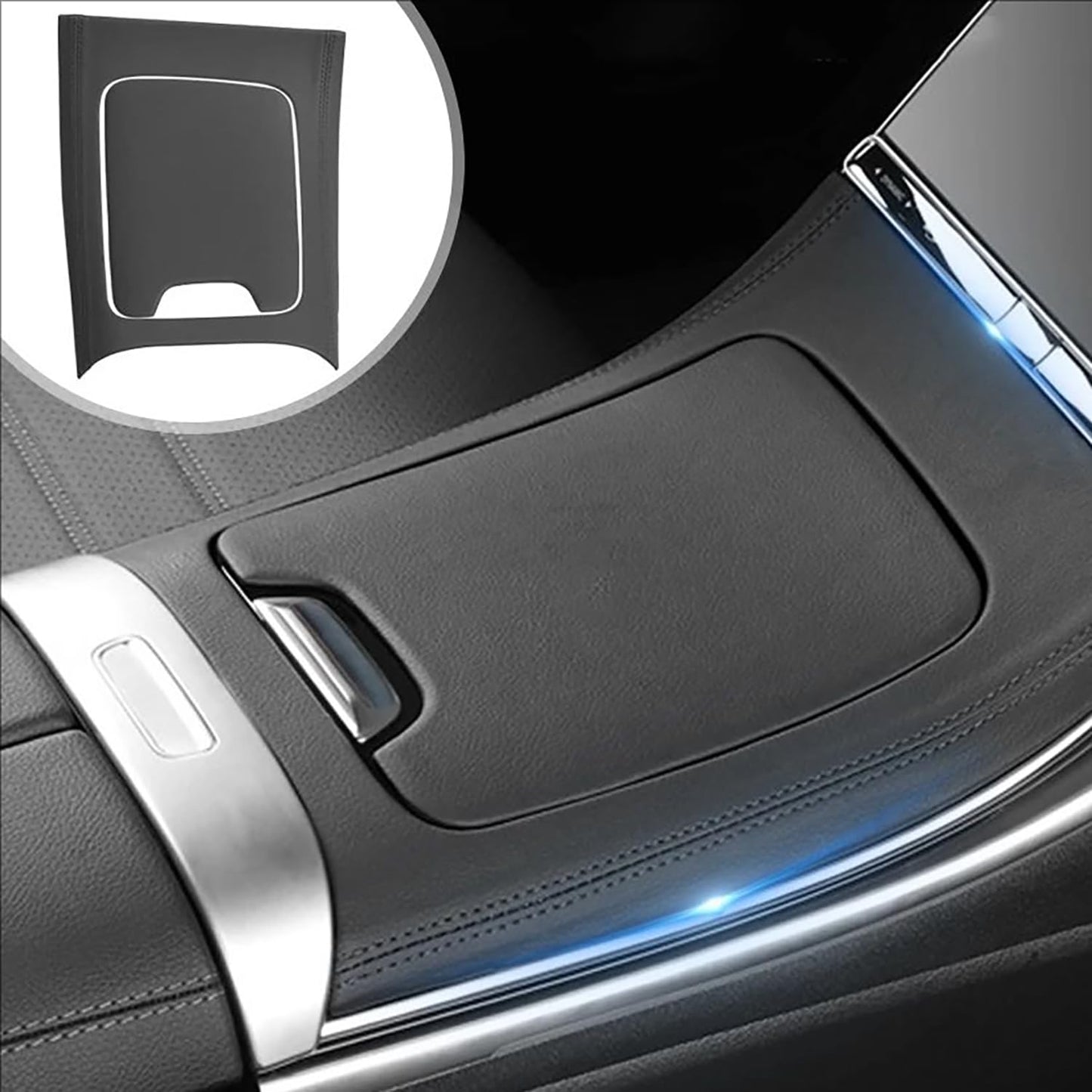 Viduskonsoles apdares uzlīme Mercedes-Benz C-klasei 2022-2023, ādas interjera aizsarguzlika, pretberzes un pret pirkstu nospiedumiem, melna