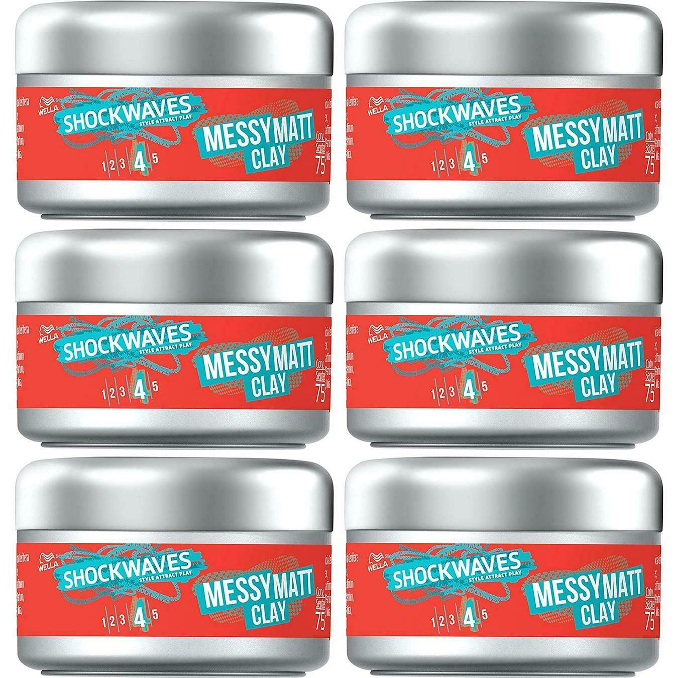 Māla matiem Wella Shockwaves Go Matt Clay, 6x75 ml, matētam efektam, stipra veidošana