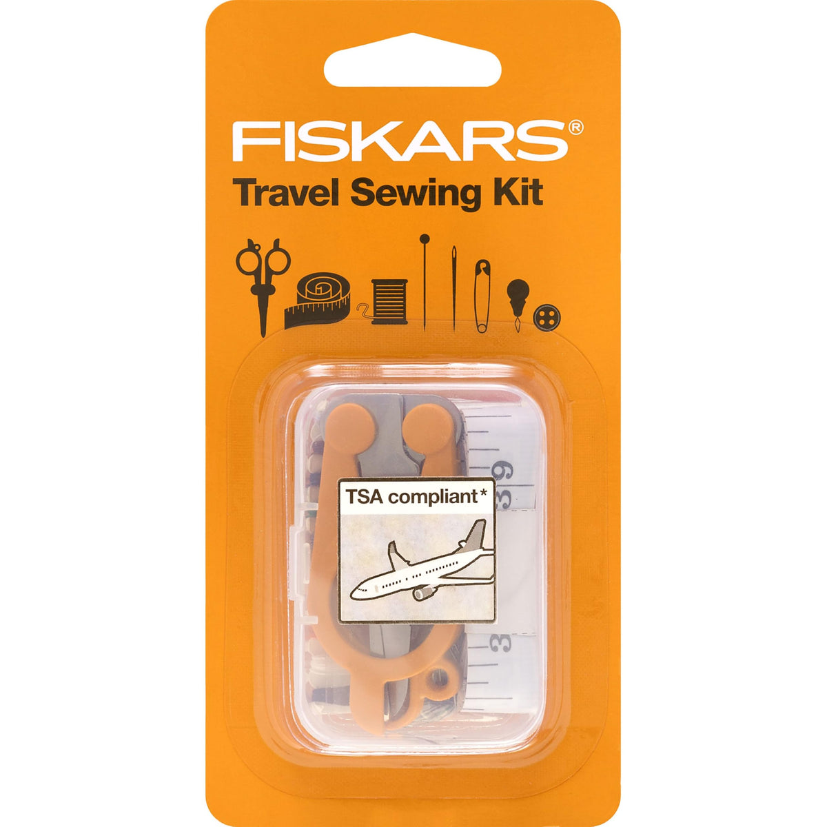 Fiskars šūšanas komplekts - 27 detaļu ceļojumu šūšanas komplekts ar maciņu - rokdarbu piederumi - oranžs