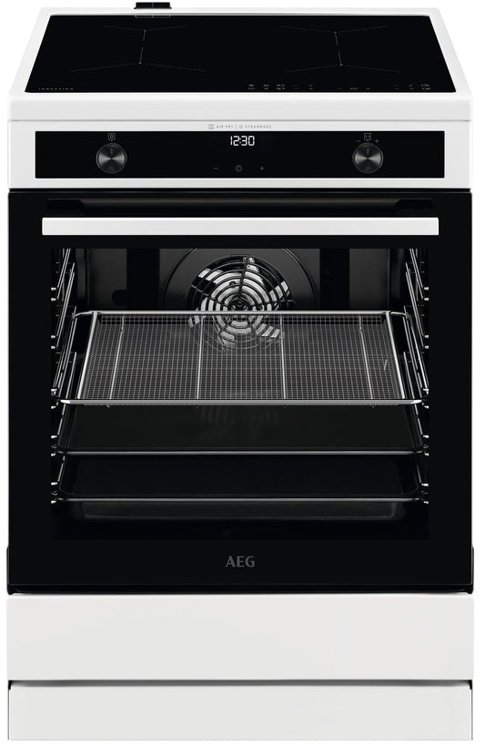AEG stāvošā plīts ar indukcijas virsmu 60 cm/SteamBake – ar mitruma pievienošanu/Hob²Hood/Touch vadība/grila funkcija/ekrāns ar pulksteni/bērnu aizsardzība/A / CIB6644BBW