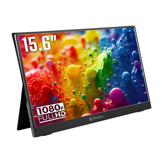 Atlantis 16" Portable Monitor - 1080P Full HD, HDMI/Type-C, IPS Display, Smart Cover, 170° Viewing Angle, Built-in Speakers.