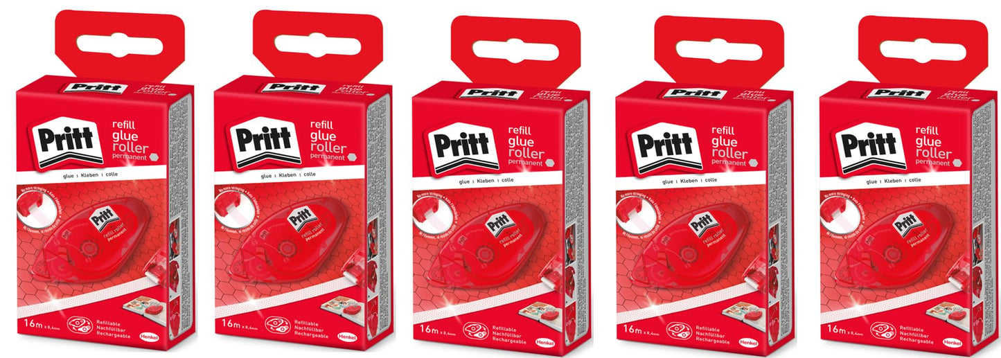 Līmes rullītis Pritt Refill, pastāvīgs, Premium lente ar līmes šūnveida struktūru, korpuss ar aizsargvāciņu, viegli uzpildāms, lentes garums: 16 m, lentes platums: 8,4 mm, 5 gab.