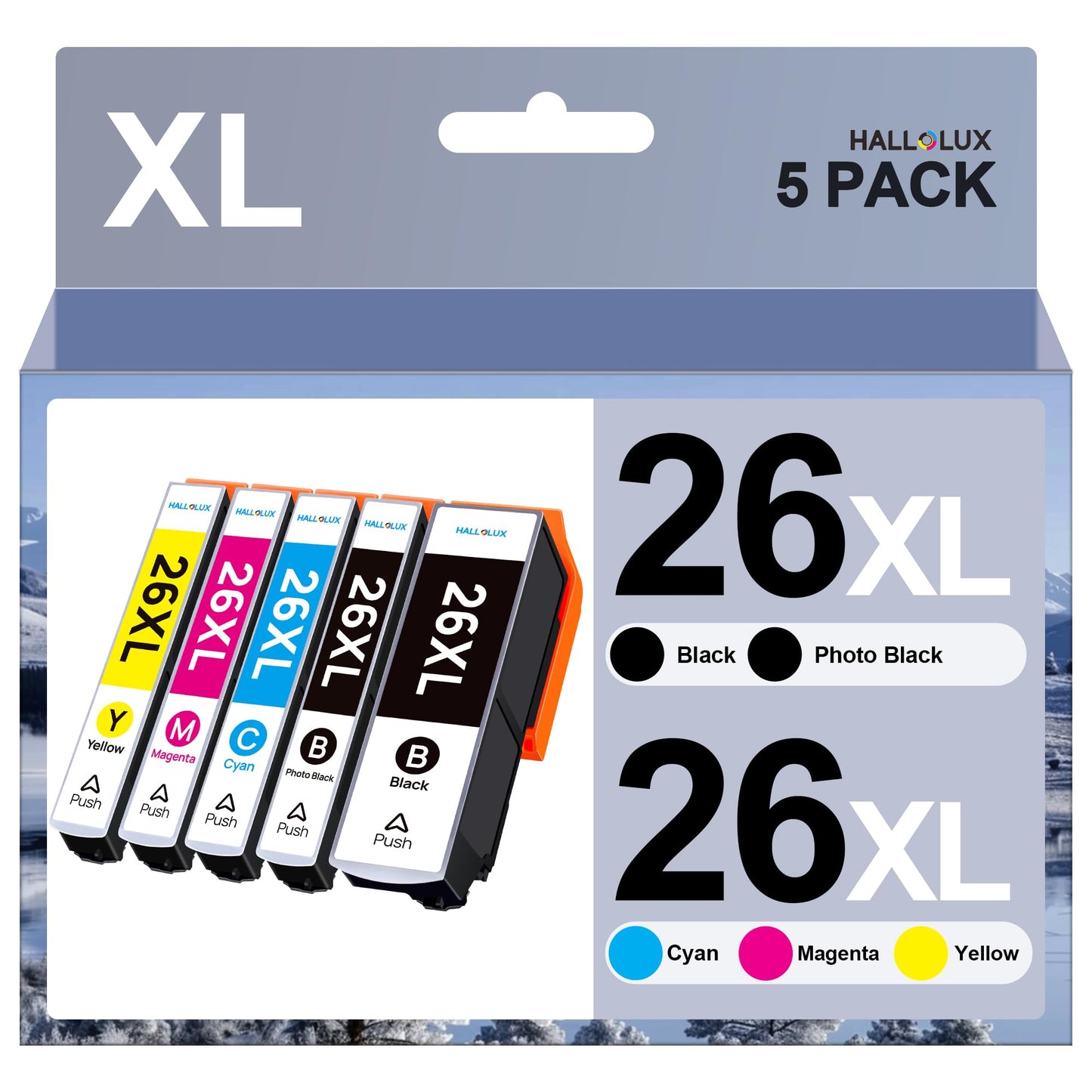 HALLOLUX Multipack 26 XL Tintes Kasetnes - Saderīgas ar Epson XP 600, 510, 620, 820, 810, 605, 610, 800 (5 gab.)