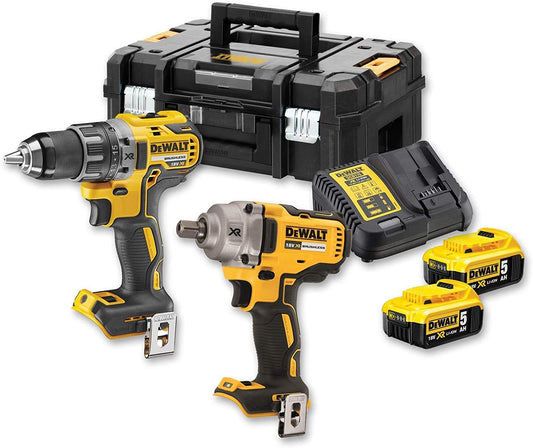 DEWALT 18V XR akumulatora komplekts DCK2077P2T - urbjmašīna, triecienurbjmašīna, 2x 5.0Ah akumulatori, ātrās uzlādes ierīce.