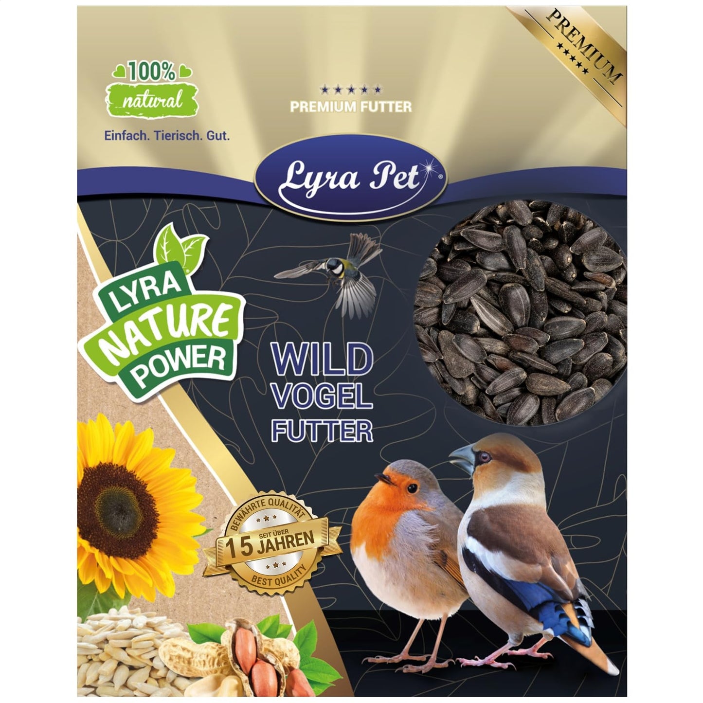 Putnu barība Lyra Pet® 25 kg melnās saulespuķu sēklas savvaļas putniem