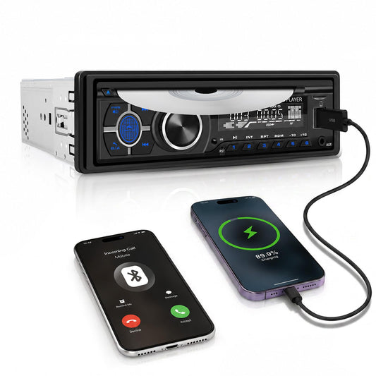 Automašīnas radio SIXTOP 1 DIN ar DVD/CD atskaņotāju, Bluetooth brīvroku sistēmu, FM AM, MP3, APP vadību, AUX/USB atskaņošanu un uzlādi