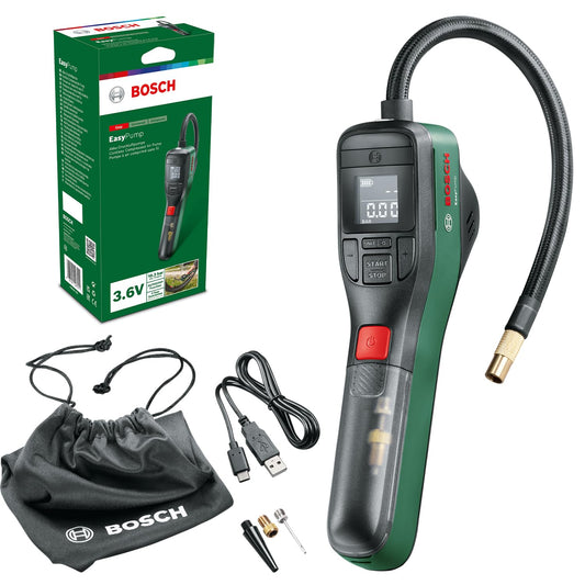 Elektriskais velosipēda pumpis Bosch EasyPump, mini kompresors, 3,0 Ah akumulators, 3,6 Volt, Autostop funkcija, 150 PSI, 10,3 bar, LED, uzlādējams ar USB-C®, kastē