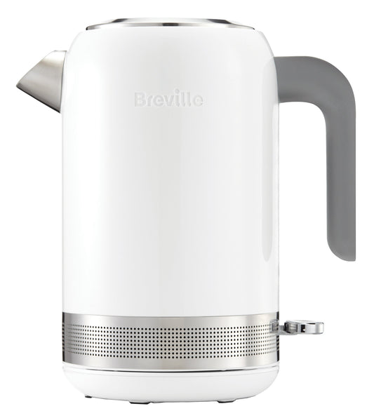 Breville elektriskā tējkanna - 3000 W ātrai uzsildīšanai, 1,7 litru tilpums, balta ar metāla akcentiem, „High Gloss“ kolekcija