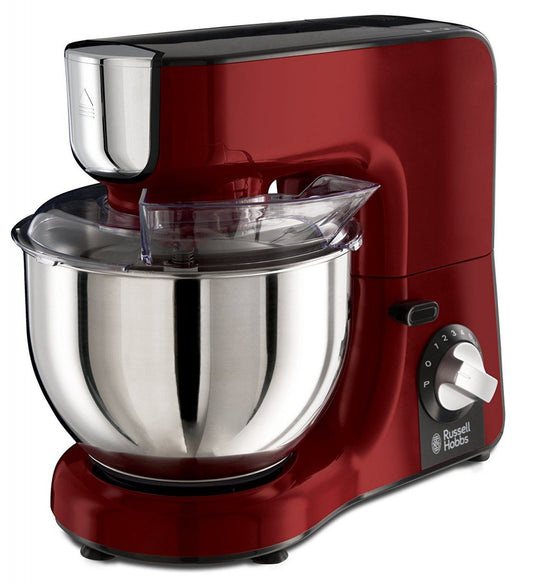 Russell Hobbs virtuves mašīna Multi [mīcīšanas mašīna un 1,5l stacionārais mikseris/sagriezējs no stikla] Desire sarkans (3 maisīšanas rīki, nerūsējošā tērauda maisīšanas bļoda 2,5kg mīklai/2kg rauga mīklai) planētu maisītājs 23480-56