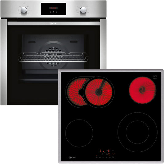 NEFF BX36, cepeškrāsns komplekts, kas sastāv no B1CCC0AN0, N 30, iebūvējamā cepeškrāsns ar CircoTherm, 60 x 60 cm, nerūsējošais tērauds un T16SBN1L0, N 50, autonomais elektriskais plīts virsma, 60 cm, melna, ar rāmja uzlikšanu.