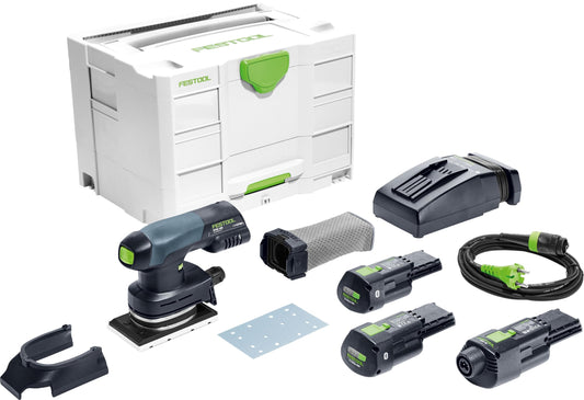 Festool akumulatora slīpmašīna RTSC 400 - 3,0 Ah akumulatori, ātrā uzlāde, putekļu savākšanas maisi, Systainer kastē.