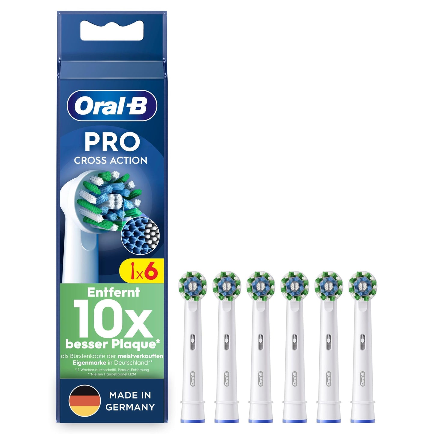 Oral-B Pro CrossAction – ORIĢINĀLIE uzgaļi elektriskajai zobu birstei – Uzlabota zobu tīrīšana, rezerves uzgaļi ar inovatīvām X-birstēm, zobu birstes uzgalis – Balts, 6 gab.