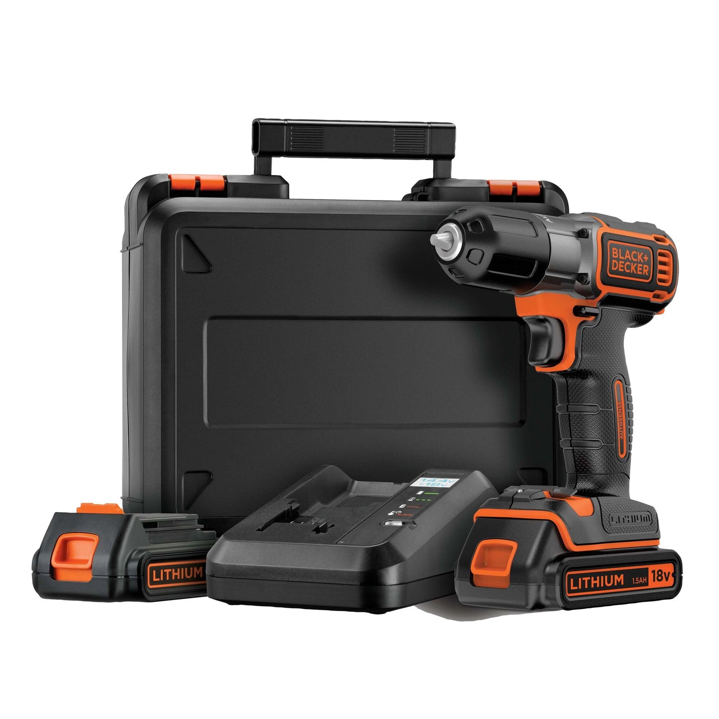Black+Decker Autosense akumulatora urbjmašīna - 18V Li-Ion, Autoselect tehnoloģija, LED gaisma, 2 akumulatori, skrūvēšanai un urbšanai.