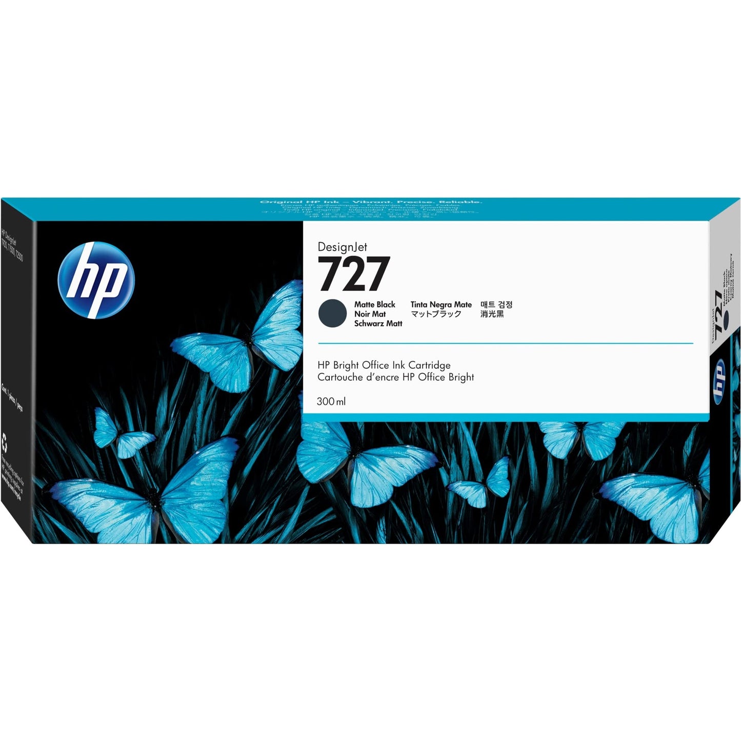 HP 727 matēti melna kasetne - 300 ml, lielas ietilpības tinte, saderīga ar DesignJet T2500, T1500, T900 sērijām.