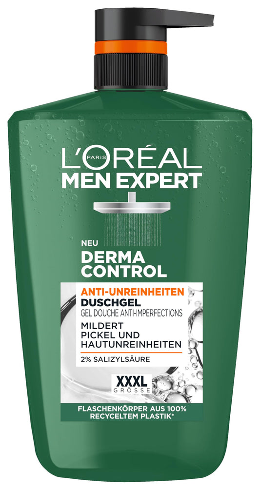 Dušas želeja un šampūns L'Oréal Men Expert XXXL Derma Control, vīriešiem, ķermenim, matiem un sejai, 1000 ml, ādai ar tendenci uz nepilnībām