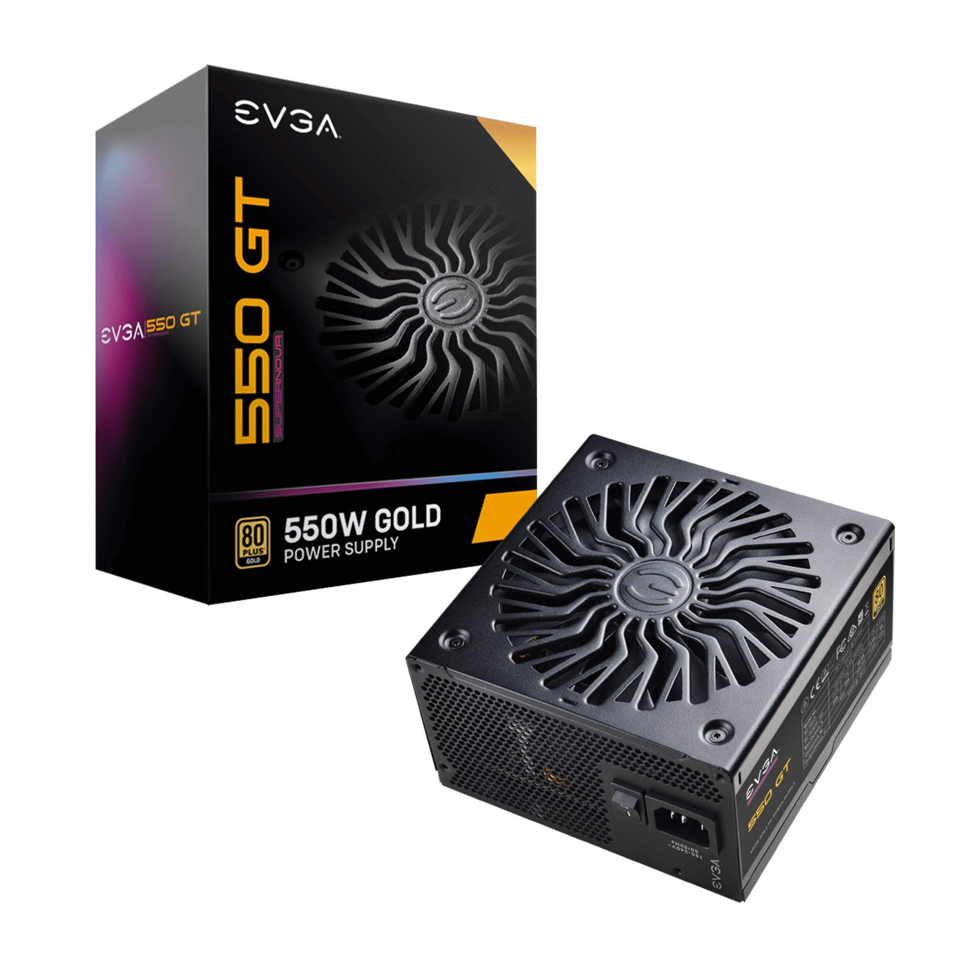 EVGA PSU 550W - 80 Plus Gold efficiency, 4GB graphics support, reliable power supply for gaming systems.