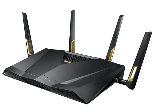 ASUS RT-AX88U WLAN spēļu maršrutētājs (AX6000 WiFi 6 standarts, MU-MIMO, OFDMA, AiProtection, spēļu dzinējs, adaptīvais QoS, 8x Gigabit, USB 3.1)