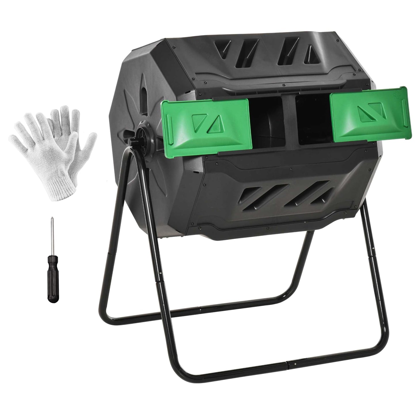 Kompostētājs Outsunny 160L ātrais kompostētājs 71 x 64 x 96cm Melns+Zaļš