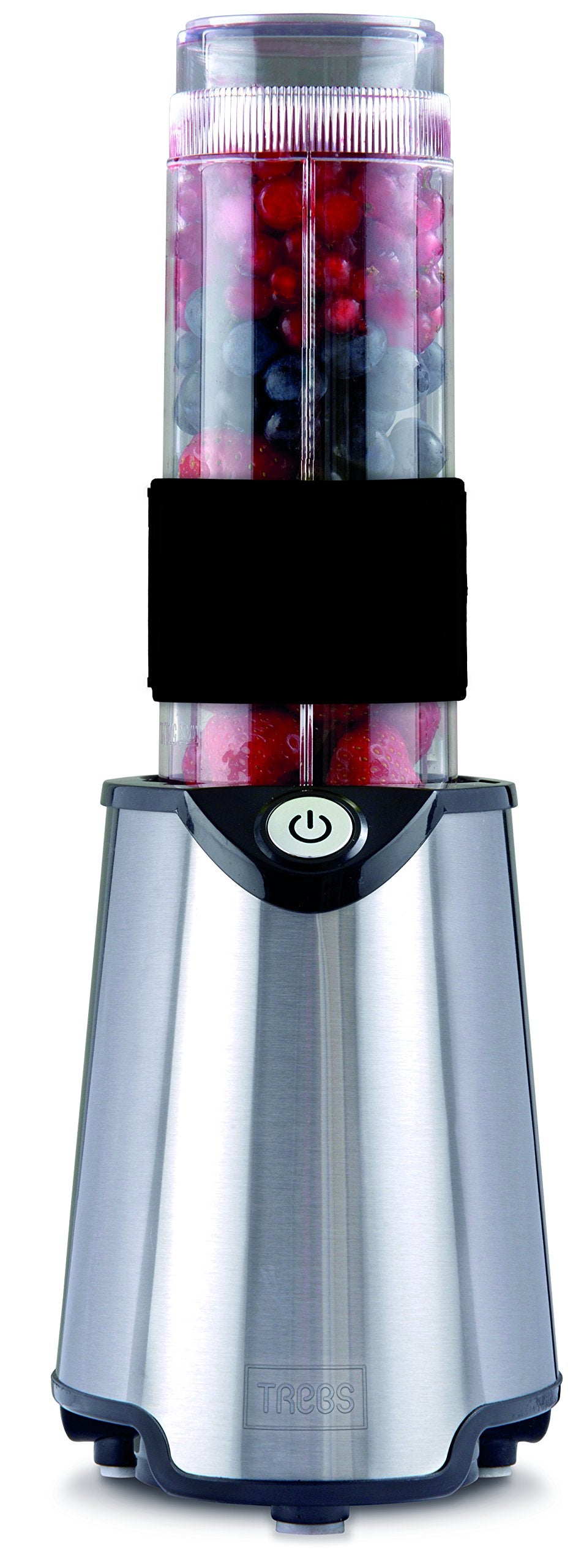 Trebs Smoothie to Go Mixer - 300W, stainless steel, includes 2x 570ml travel cups, portable design, black and silver.