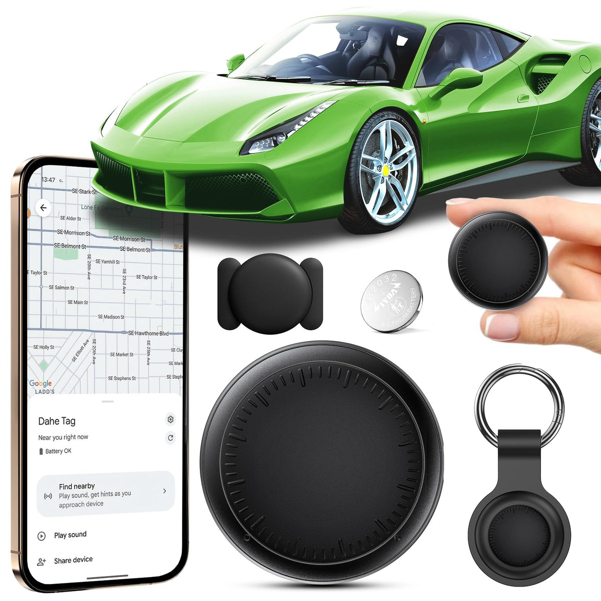 GPS izsekotājs automašīnai Air Android, reāllaika izsekošana, globāls pārklājums, slēpta ierīce, bez ikmēneša maksas vai abonementa, automašīnām un velosipēdiem, melns