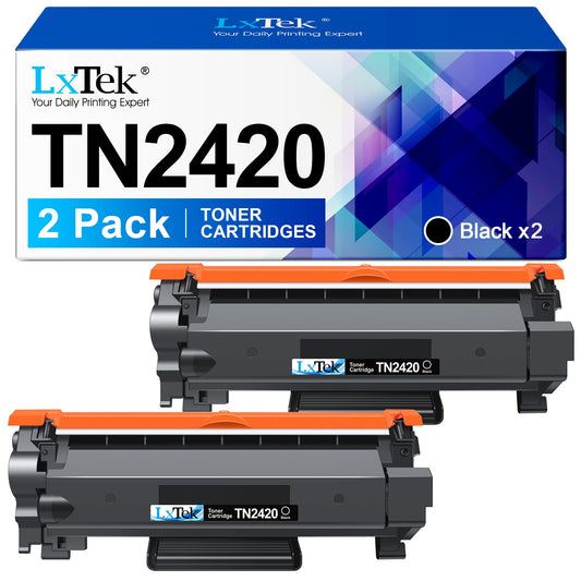 LxTek TN2420 Toner - Compatible with Brother MFC-L2710DW, HL-L2350DW, 2 black cartridges for high-quality printing.