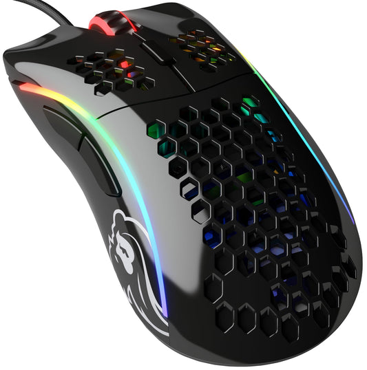 Glorious Gaming Model D - Īpaši viegls šūnu dizains, RGB apgaismojums, ergonomisks, Pixart 3360 sensors, 6 pogas, spīdīgi melns.