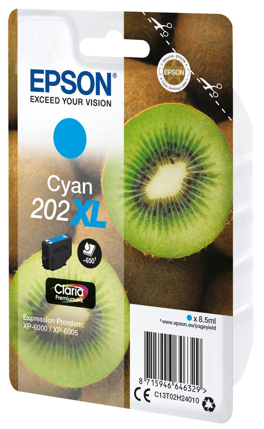 Epson C13T02H24020 XL oriģinālās tintes kasetnes - ciāna, augstas kvalitātes, ilgmūžīgas, piemērotas Epson printeriem.