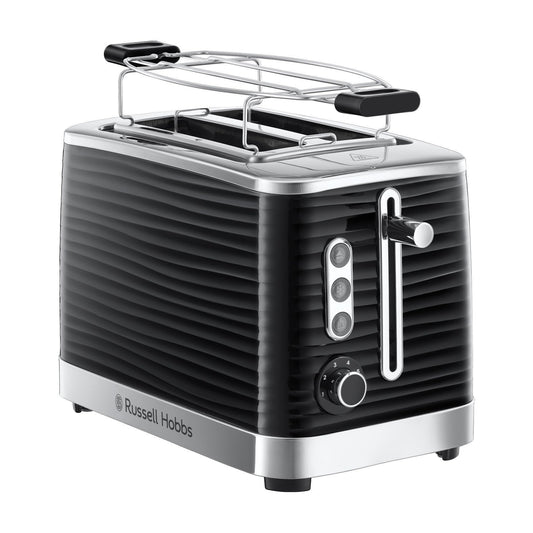 Russell Hobbs tosteris [2 šķēlēm] Inspire melns ar augstas kvalitātes spīdīgu struktūru (paplašinātas tosta atveres, ieskaitot maizīšu uzlikumu, 6 brūnināšanas līmeņi + atkausēšanas un sildīšanas funkcija) 24371-56