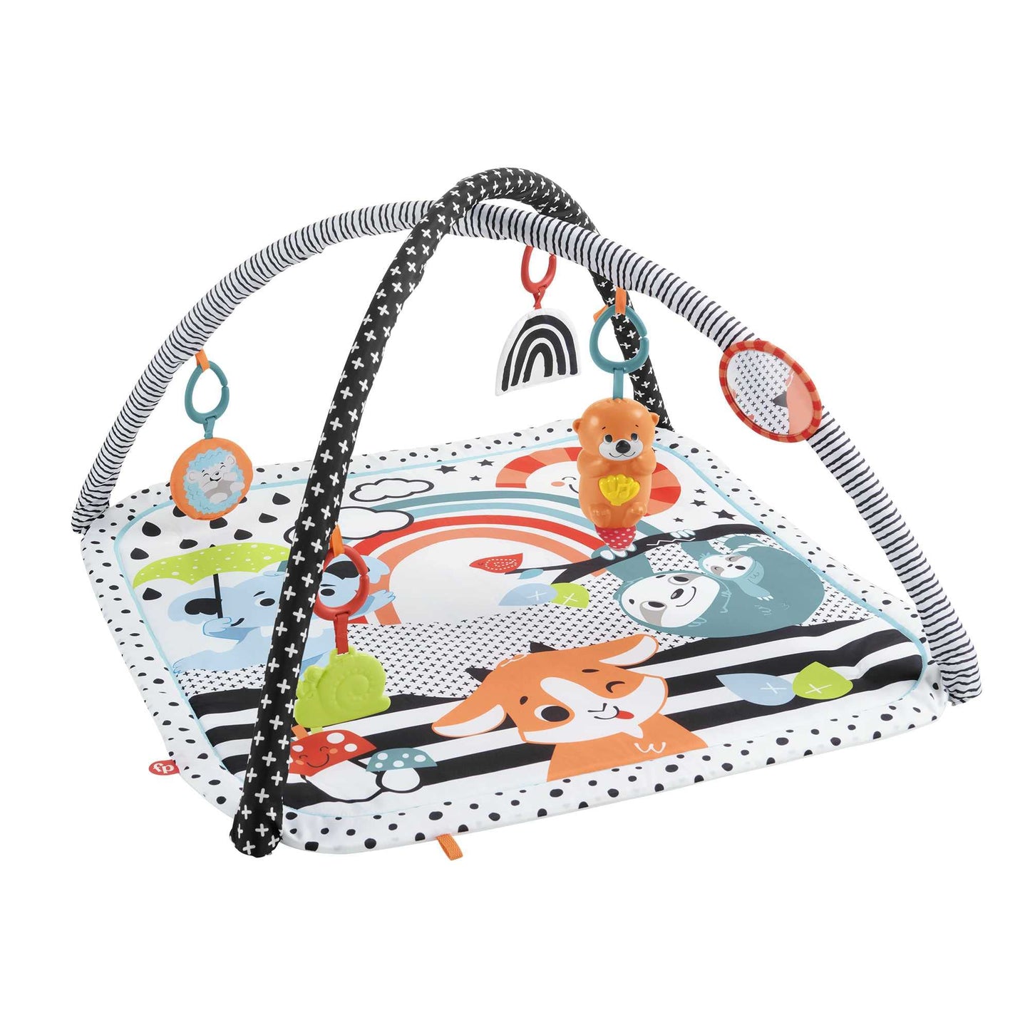 Fisher-Price dzīvnieku draugu kontrasta spēļu paklājiņš ar arku, mūziku un gaismu, rāpošanas paklājs zīdaiņiem, rotaļām uz vēdera, no dzimšanas, HPF39
