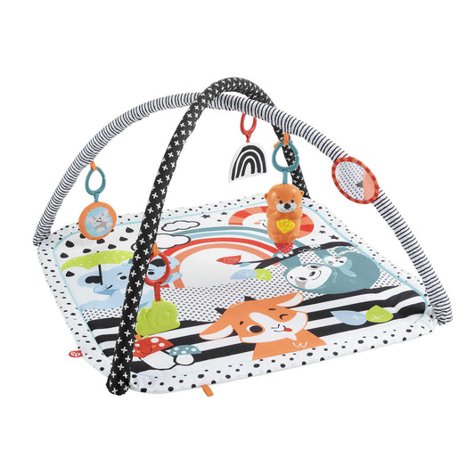 Fisher-Price dzīvnieku draugu kontrasta spēļu paklājiņš ar arku, mūziku un gaismu, rāpošanas paklājs zīdaiņiem, rotaļām uz vēdera, no dzimšanas, HPF39