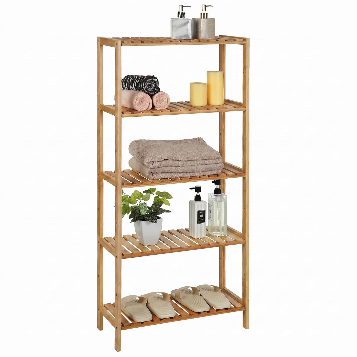Bambusa plaukts SONGMICS, vannasistabas plaukts, virtuves plaukts, apavu plaukts, stāvošs plaukts, 60 x 26.2 x 130.9 cm, dabīga krāsa, BCB35Y