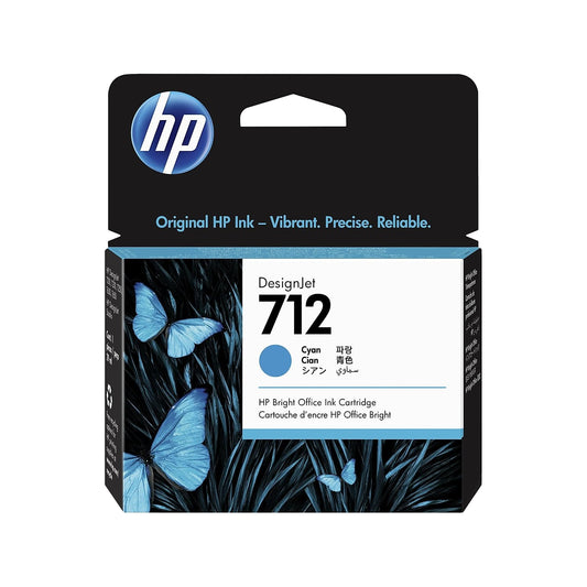 HP 712 Cyan 29 ml printer cartridge - Original HP ink for DesignJet T650, T630, T250, T230, Studio series printers.