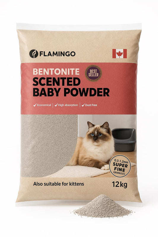 Flamingo klājošas kaķu smiltis ar babypulvera aromātu, 12L (12KG), Kanāda