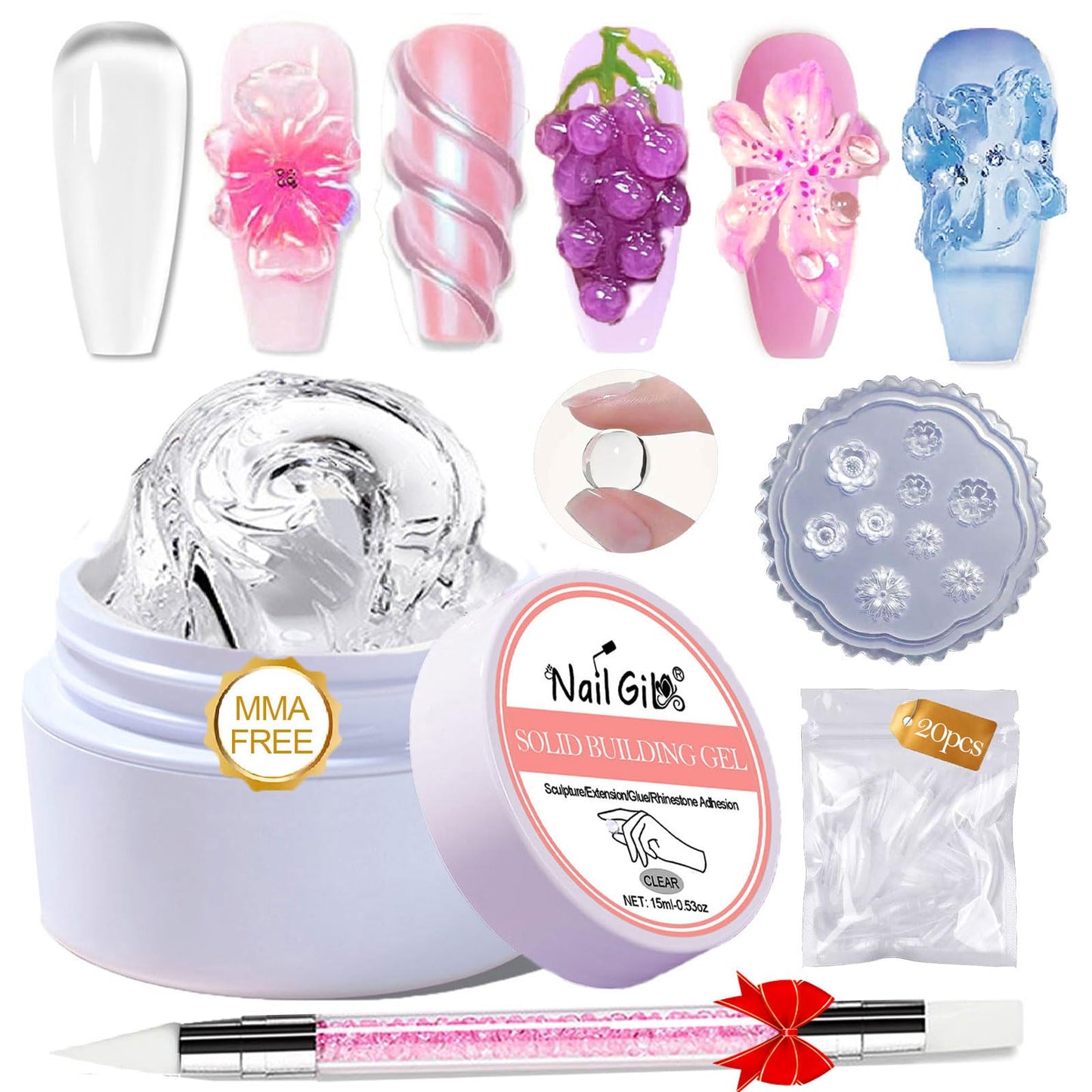 NAILGIL 3D nagu mākslas gels, modelēšanas komplekts, dzidrs 15g