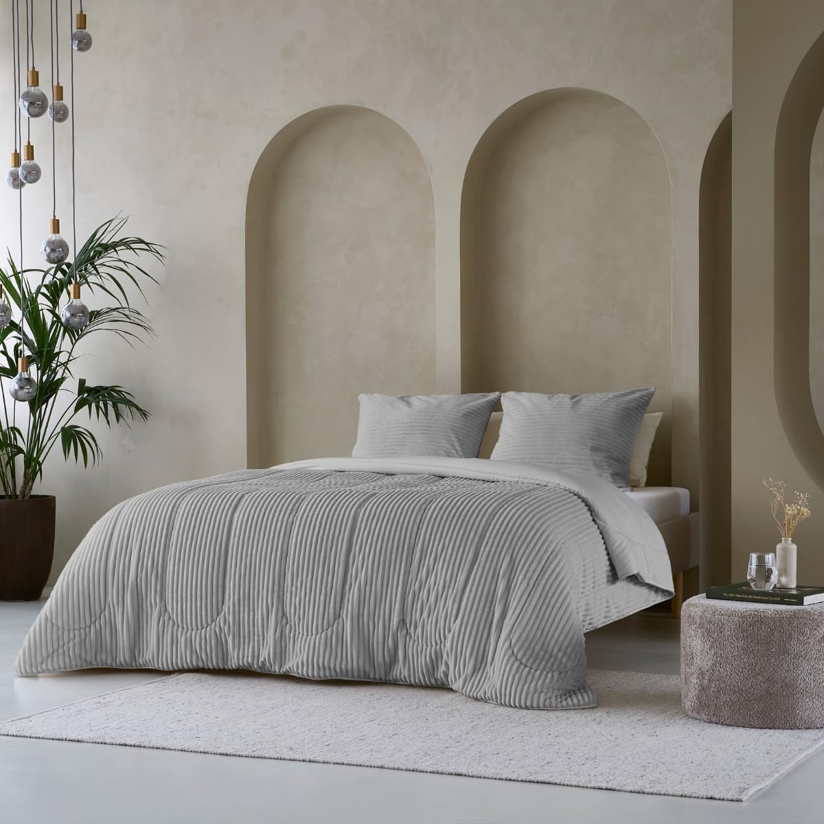 Zelesta Groovebed sega - mazgājama bez pārvalka - teddy gultasveļa ziemas sega un vasaras dūnu sega - 4 gadalaiki - pūkaina un silta (pelēka, 140x200 cm)