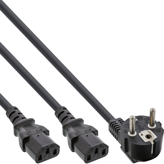 Barošanas Y-kabelis InLine 16653, 1x Schuko spraudnis uz 2x aukstuma ierīces spraudni, 1,8m