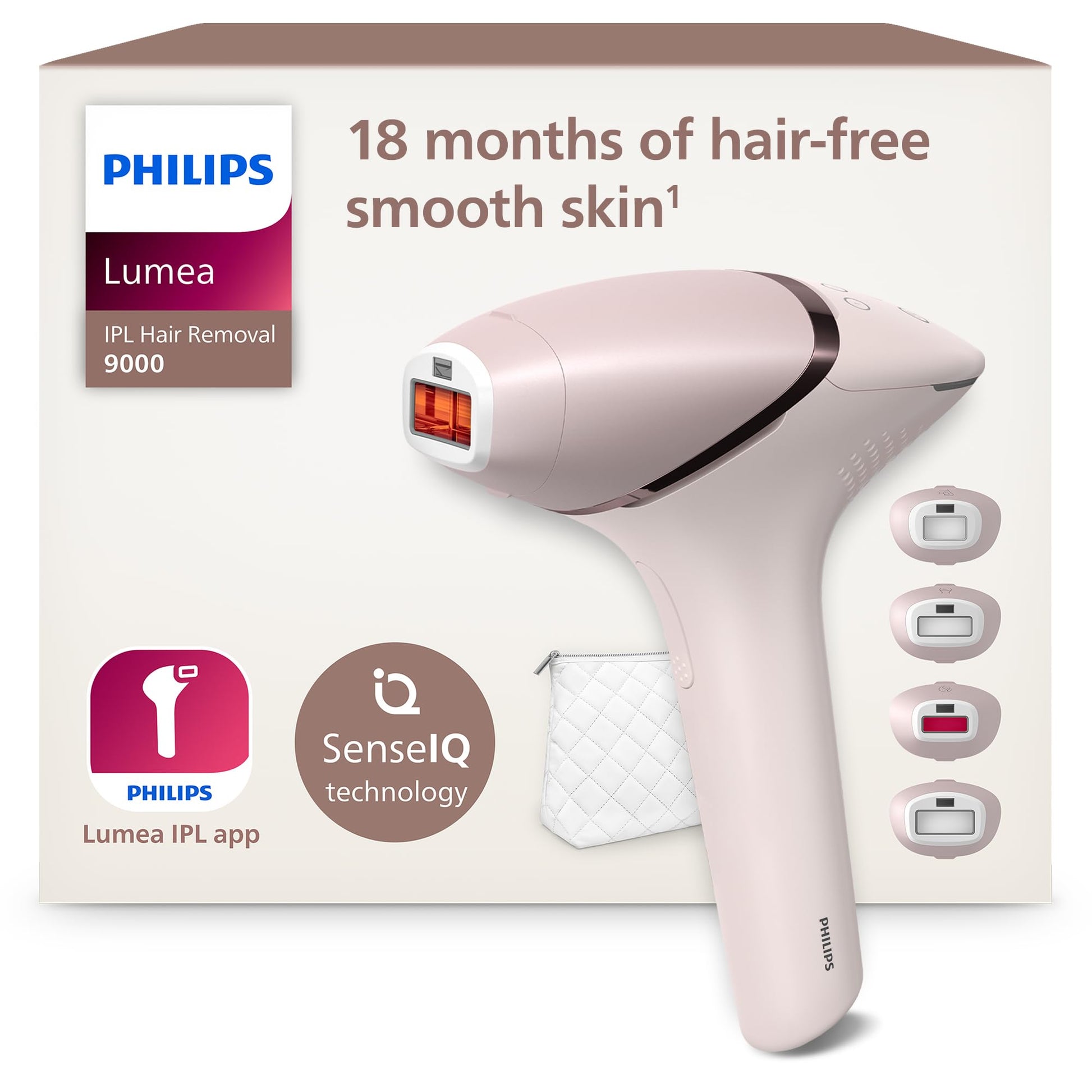 Philips Lumea IPL 9000 sērijas matu noņemšanas ierīce ar SenseIQ tehnoloģiju – alternatīva lāzera matu noņemšanai – 4 uzgaļi ķermenim, sejai, bikini zonai un padusēm, bezvadu (BRI957/00)