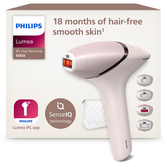 Philips Lumea IPL 9000 sērijas matu noņemšanas ierīce ar SenseIQ tehnoloģiju – alternatīva lāzera matu noņemšanai – 4 uzgaļi ķermenim, sejai, bikini zonai un padusēm, bezvadu (BRI957/00)