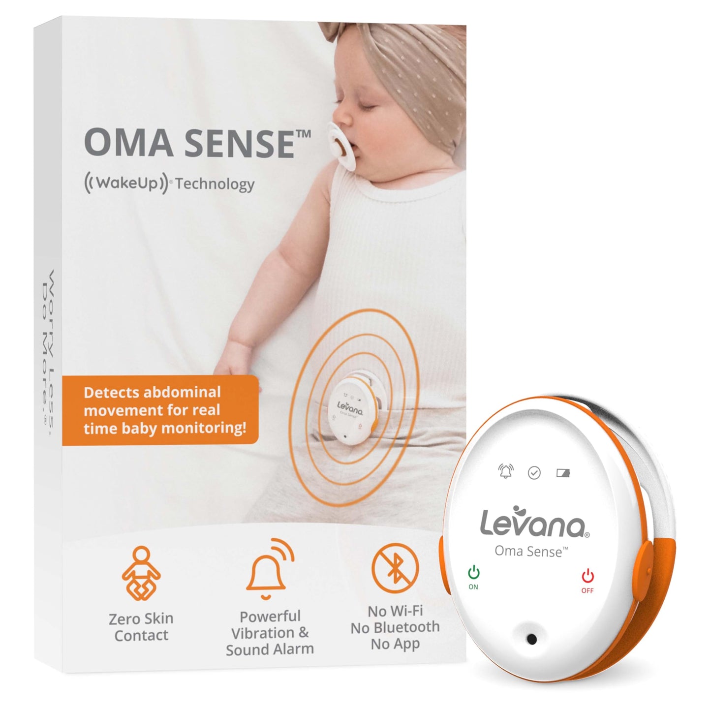 Elpošanas monitors Levana Oma Sense, biometriskais mazuļu monitors, oranžs, balts