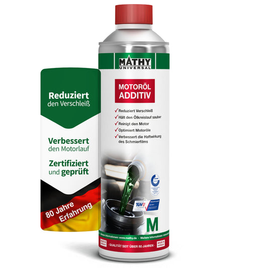 Motoreļļas piedeva MATHY-M, 500 ml, nodiluma aizsardzība un tīrība visu veidu dzinējiem