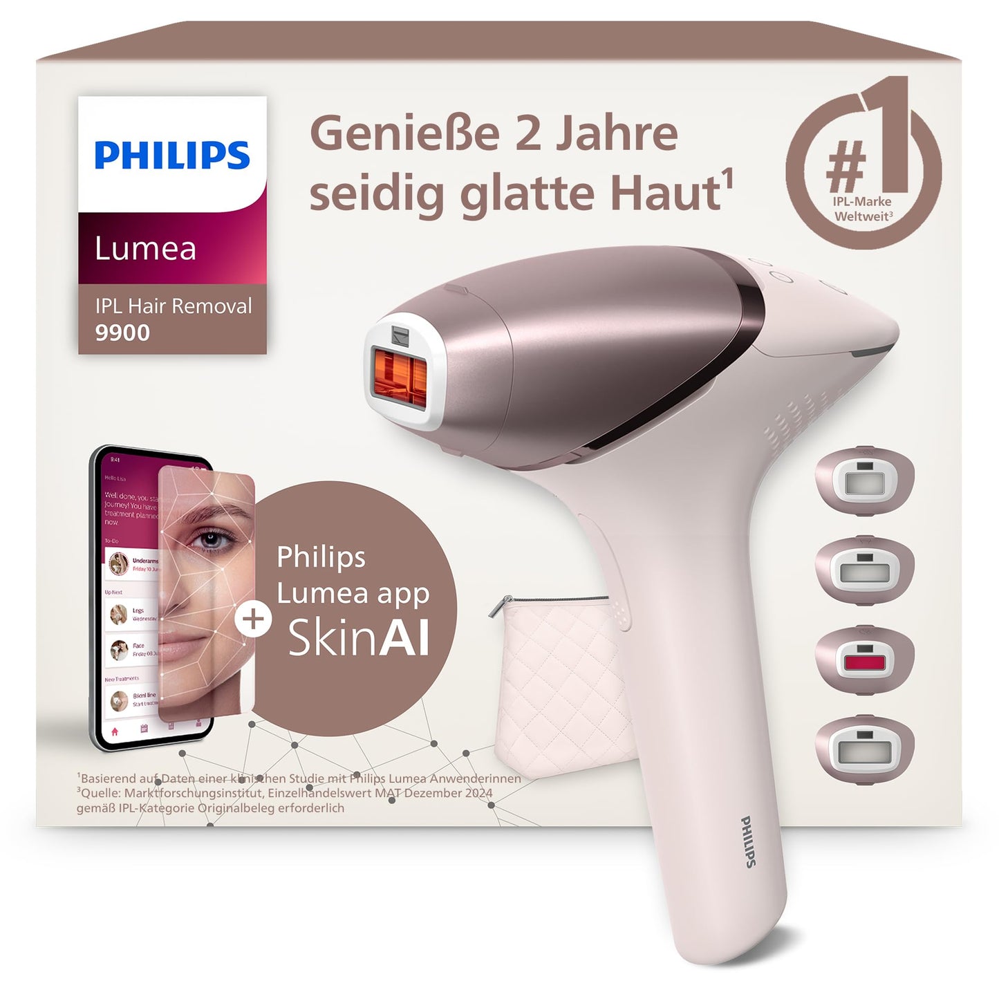 IPL epilators Philips Lumea IPL 9900 Series, bezvadu, 4 uzgaļi ķermenim un sejai, līdz 2 gadiem gludai ādai
