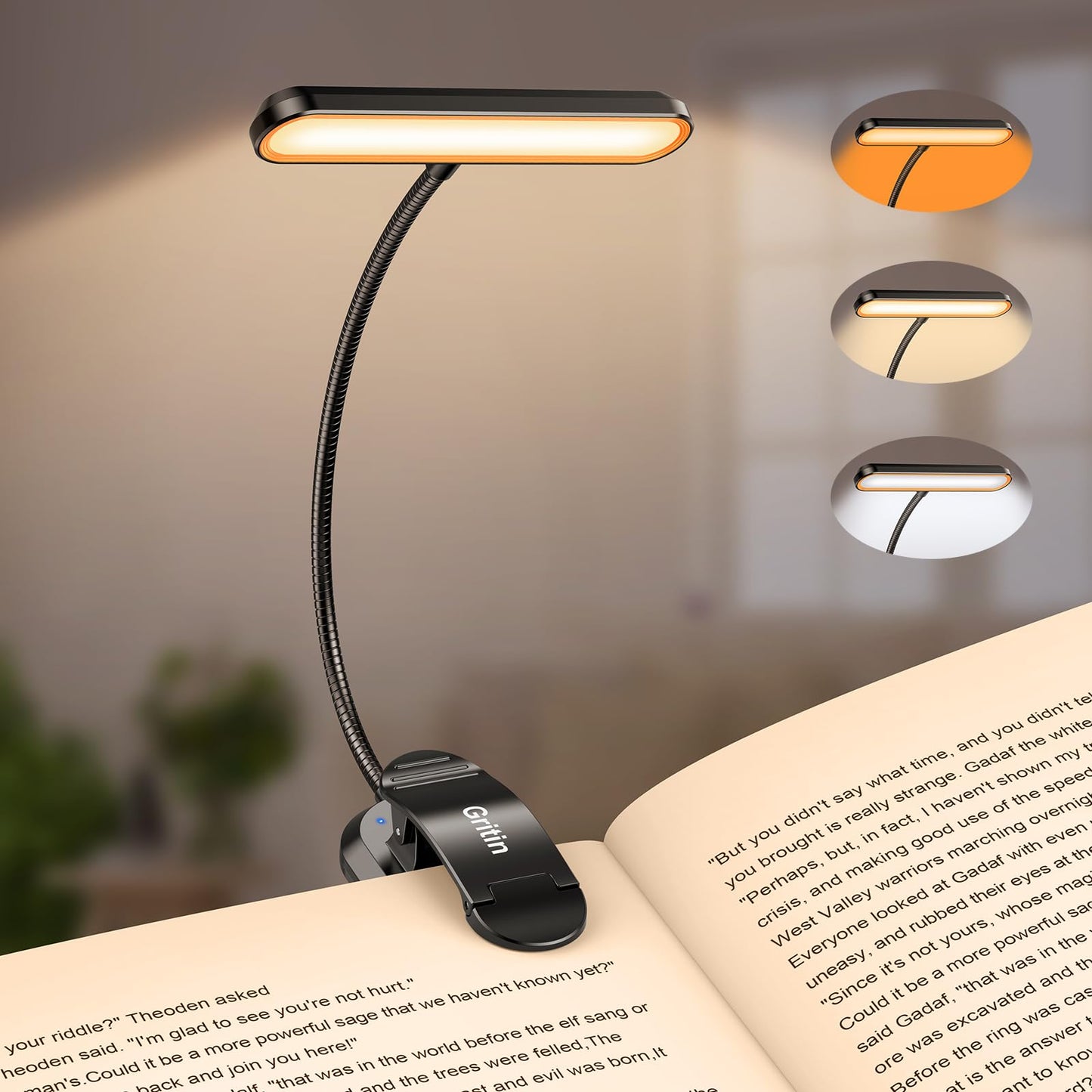 Gritin lasāmā lampa grāmatai ar klipsi un 19 LED